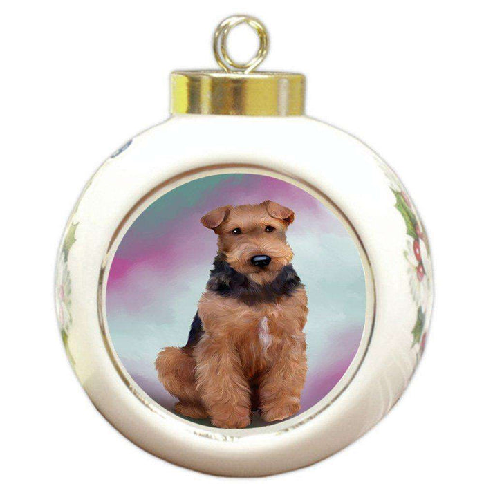 Airedale Terrier Dog Round Ball Christmas Ornament RBPOR48277