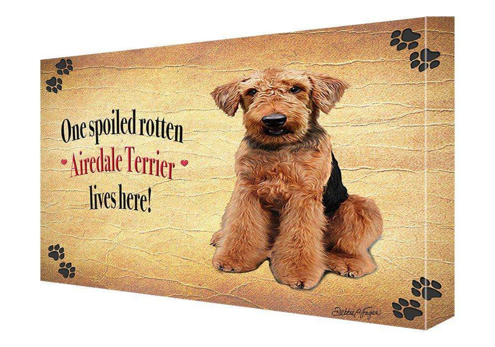 Airedale Terrier Spoiled Rotten Dog Painting Printed on Canvas Wall Art Signed