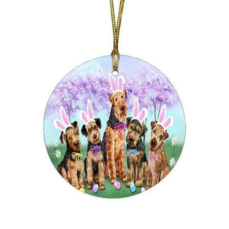 Airedale Terriers Dog Easter Holiday Round Flat Christmas Ornament RFPOR49114
