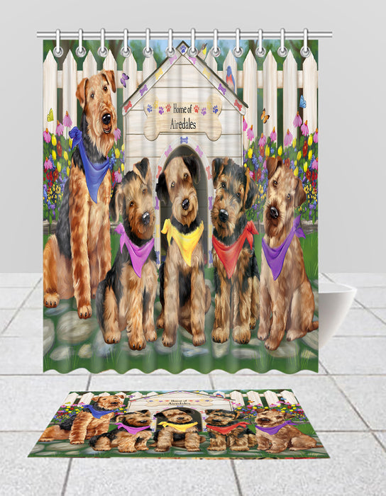 Spring Dog House Airedale Dogs Bath Mat and Shower Curtain Combo