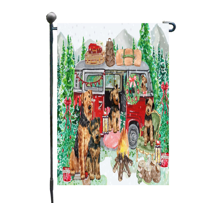 Christmas Time Camping with Airedale Dogs Garden Flags- Outdoor Double Sided Garden Yard Porch Lawn Spring Decorative Vertical Home Flags 12 1/2"w x 18"h