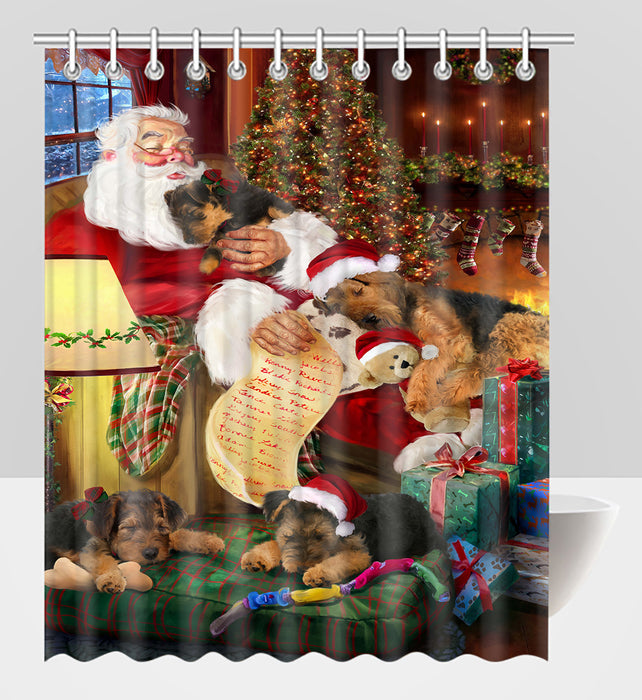 Santa Sleeping with Airedale Dogs Shower Curtain