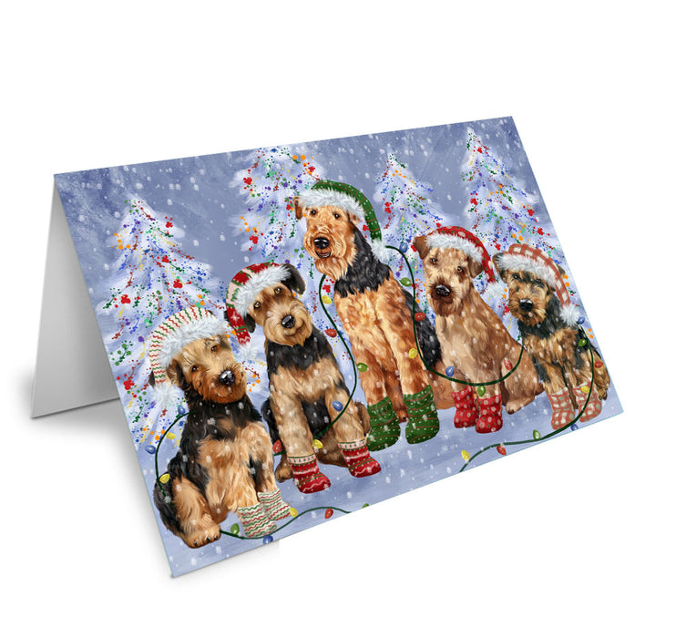 Christmas Lights and Airedale Dogs Handmade Artwork Assorted Pets Greeting Cards and Note Cards with Envelopes for All Occasions and Holiday Seasons