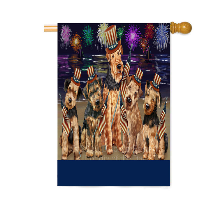 Personalized 4th of July Firework Airedale Dogs Custom House Flag FLG-DOTD-A57771