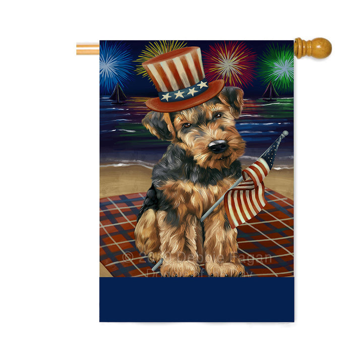 Personalized 4th of July Firework Airedale Dog Custom House Flag FLG-DOTD-A57772