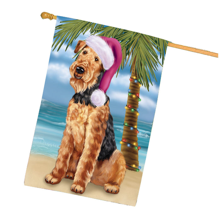 Christmas Summertime Beach Airedale Dog House Flag Outdoor Decorative Double Sided Pet Portrait Weather Resistant Premium Quality Animal Printed Home Decorative Flags 100% Polyester FLG68631