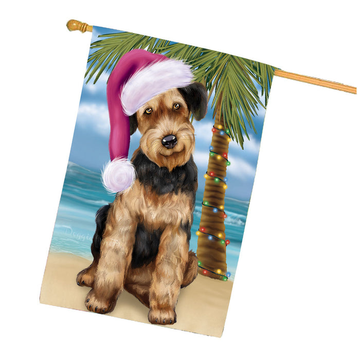 Christmas Summertime Beach Airedale Dog House Flag Outdoor Decorative Double Sided Pet Portrait Weather Resistant Premium Quality Animal Printed Home Decorative Flags 100% Polyester FLG68632