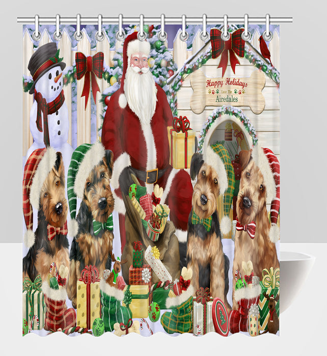 Happy Holidays Christmas Airedale Dogs House Gathering Shower Curtain