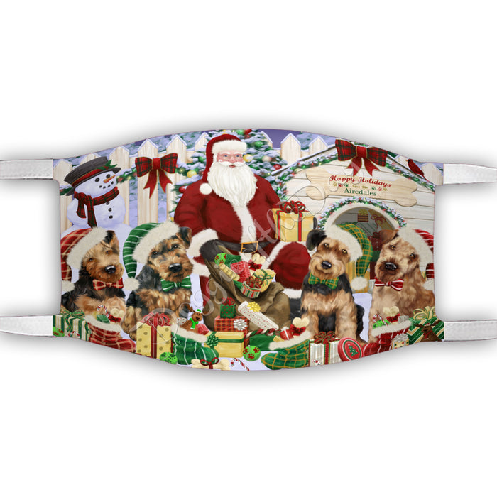 Happy Holidays Christmas Airedale Dogs House Gathering Face Mask FM48205