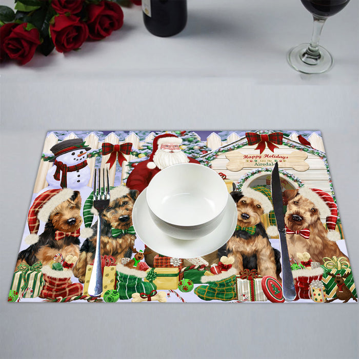 Happy Holidays Christmas Airedale Dogs House Gathering Placemat