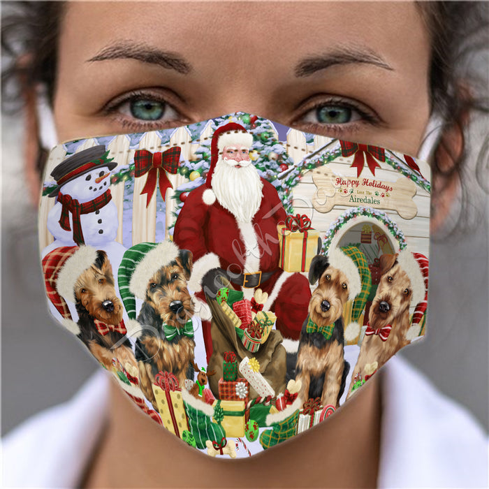 Happy Holidays Christmas Airedale Dogs House Gathering Face Mask FM48205