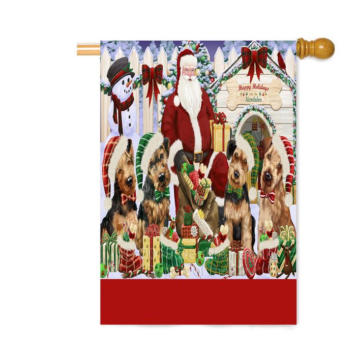 Personalized Happy Holidays Christmas Airedale Dogs House Gathering Custom House Flag FLG-DOTD-A58541