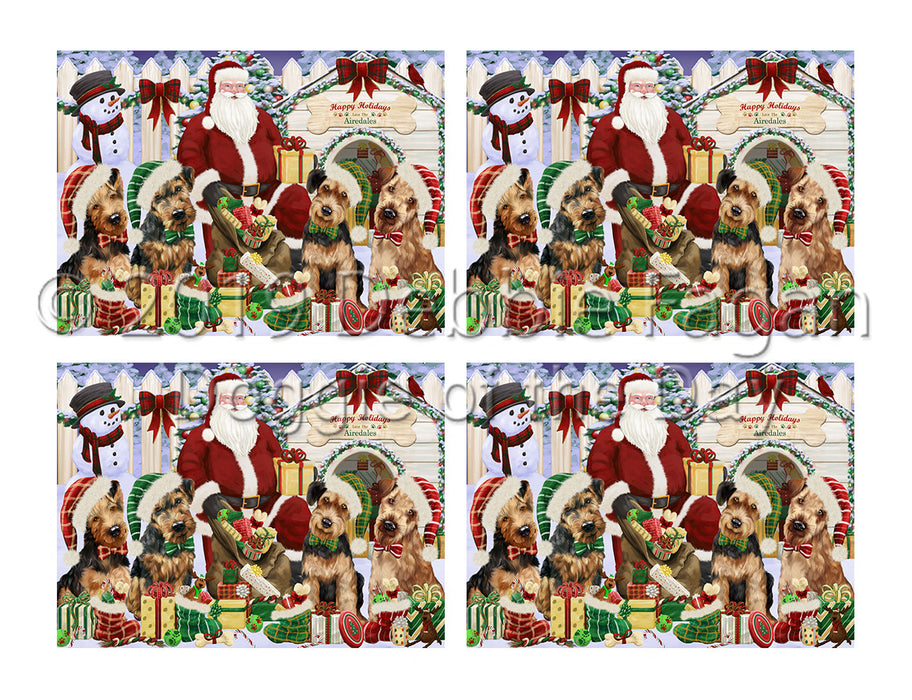 Happy Holidays Christmas Airedale Dogs House Gathering Placemat