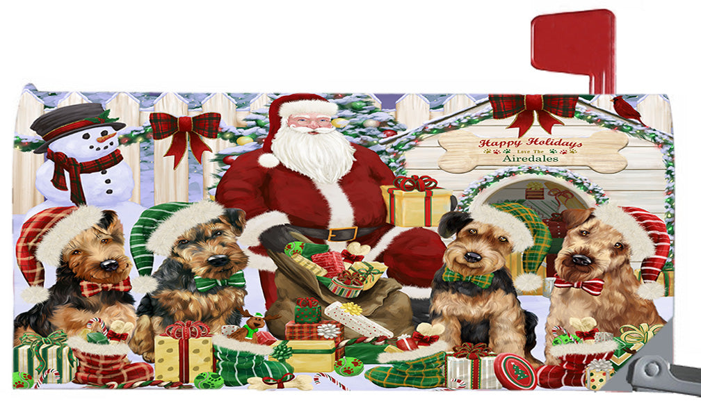 Happy Holidays Christmas Airedale Dogs House Gathering 6.5 x 19 Inches Magnetic Mailbox Cover Post Box Cover Wraps Garden Yard Décor MBC48774