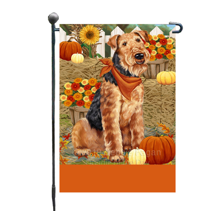 Personalized Fall Autumn Greeting Airedale Dog with Pumpkins Custom Garden Flags GFLG-DOTD-A61748