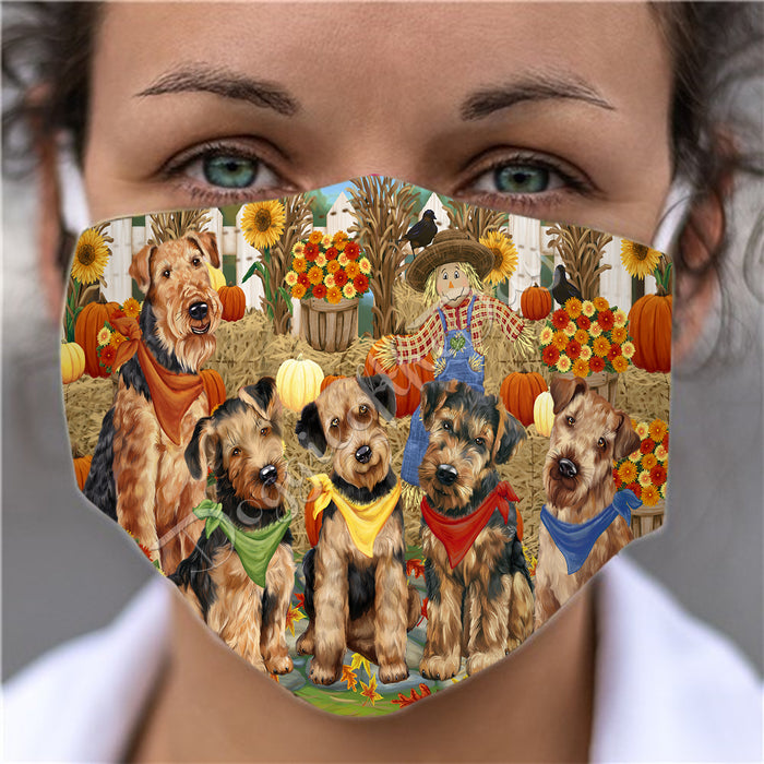 Fall Festive Harvest Time Gathering  Airedale Dogs Face Mask FM48494