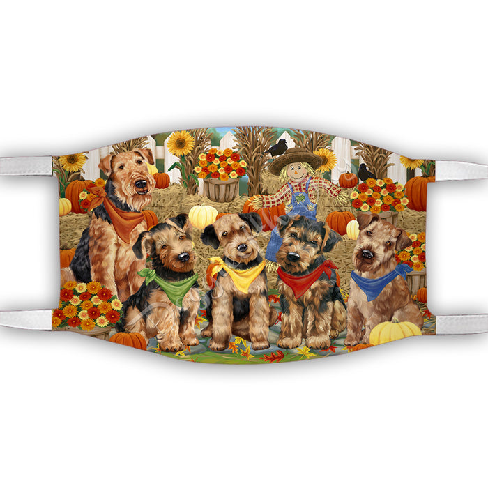 Fall Festive Harvest Time Gathering  Airedale Dogs Face Mask FM48494