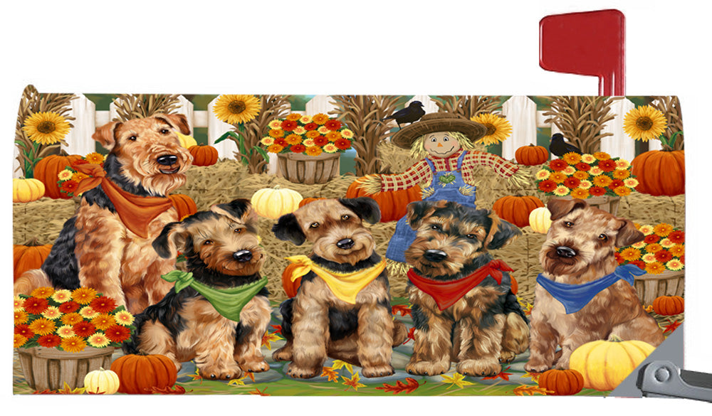 Fall Festive Harvest Time Gathering Airedale Dogs 6.5 x 19 Inches Magnetic Mailbox Cover Post Box Cover Wraps Garden Yard Décor MBC49044