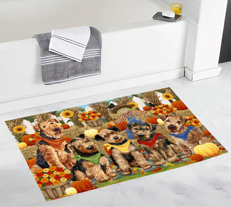 Fall Festive Harvest Time Gathering Airedale Dogs Bath Mat