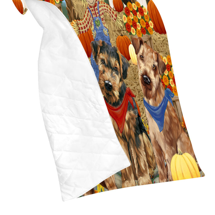 Fall Festive Harvest Time Gathering Airedale Dogs Quilt