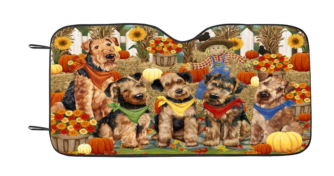 Fall Festive Harvest Time Gathering Airedale Dogs Car Sun Shade