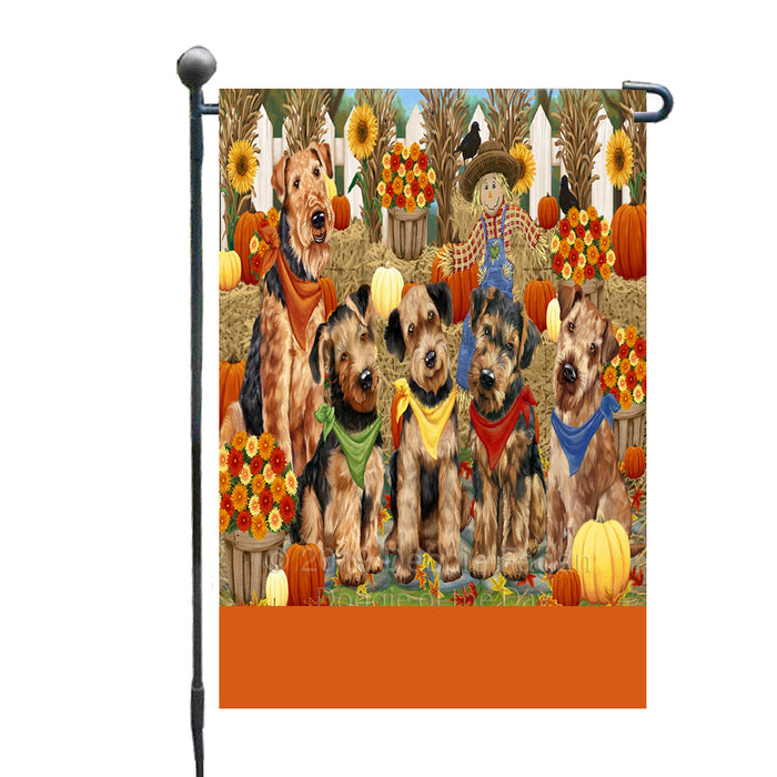 Personalized Fall Festive Gathering Airedale Dogs with Pumpkins Custom Garden Flags GFLG-DOTD-A61749