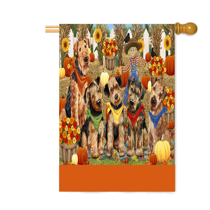 Personalized Fall Festive Gathering Airedale Dogs with Pumpkins Custom House Flag FLG-DOTD-A61805