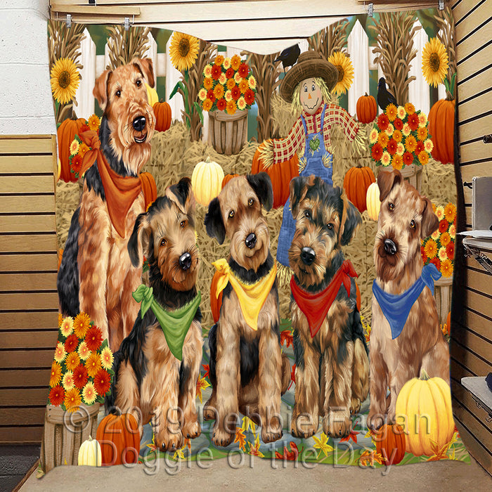Fall Festive Harvest Time Gathering Airedale Dogs Quilt