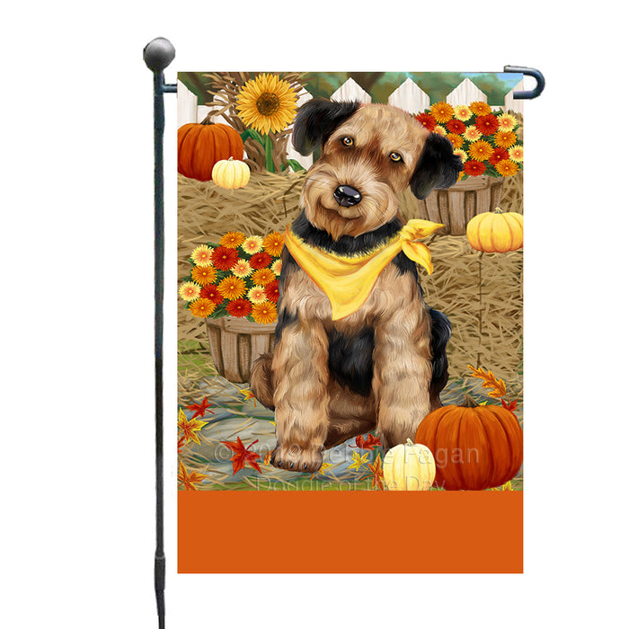 Personalized Fall Autumn Greeting Airedale Dog with Pumpkins Custom Garden Flags GFLG-DOTD-A61750