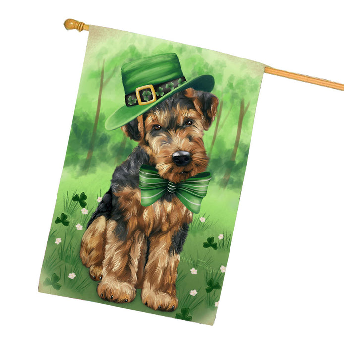 St. Patricks Day Irish Airedale Dog House Flag Outdoor Decorative Double Sided Pet Portrait Weather Resistant Premium Quality Animal Printed Home Decorative Flags 100% Polyester FLG68612