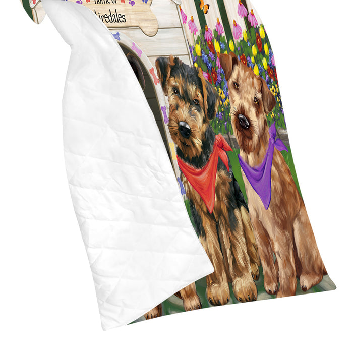 Spring Dog House Airedale Dogs Quilt