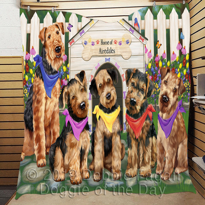 Spring Dog House Airedale Dogs Quilt
