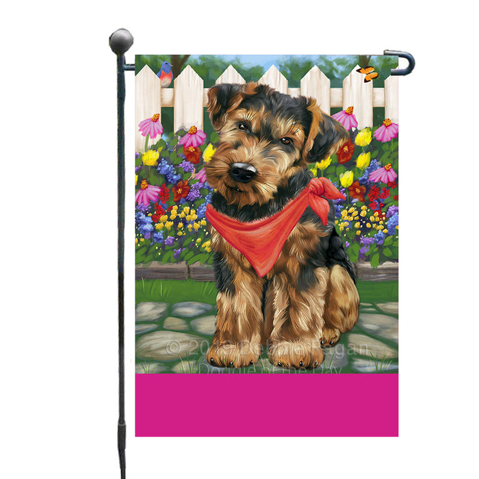 Personalized Spring Floral Airedale Dog Custom Garden Flags GFLG-DOTD-A62693
