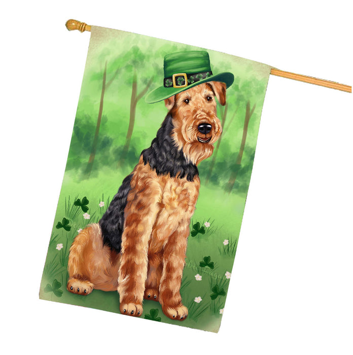 St. Patricks Day Irish Airedale Dog House Flag Outdoor Decorative Double Sided Pet Portrait Weather Resistant Premium Quality Animal Printed Home Decorative Flags 100% Polyester FLG68613