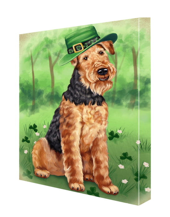 St. Patricks Day Irish Airedale Dog Canvas Wall Art - Premium Quality Ready to Hang Room Decor Wall Art Canvas - Unique Animal Printed Digital Painting for Decoration