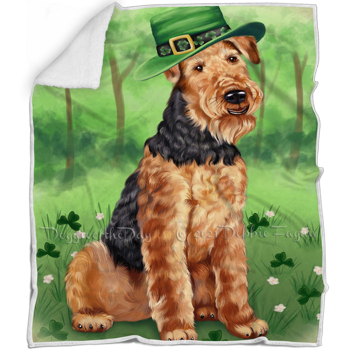 St. Patricks Day Irish Portrait Airedale Terrier Dog Blanket BLNKT51537