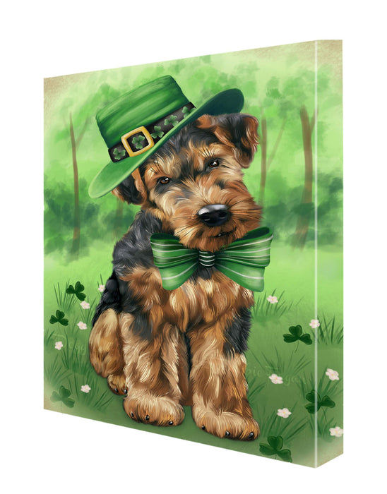 St. Patricks Day Irish Airedale Dog Canvas Wall Art - Premium Quality Ready to Hang Room Decor Wall Art Canvas - Unique Animal Printed Digital Painting for Decoration A157950