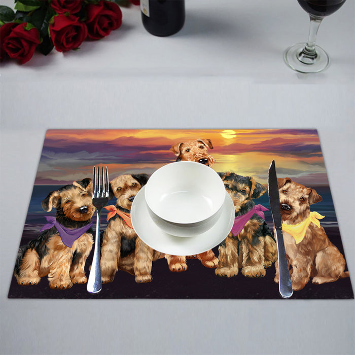 Family Sunset Portrait Airedale Dogs Placemat