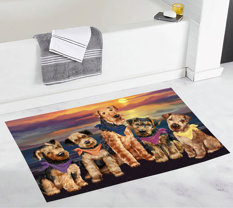 Family Sunset Portrait Airedale Dogs Bath Mat