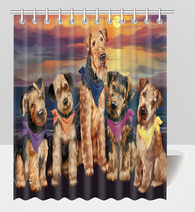 Family Sunset Portrait Airedale Dogs Shower Curtain