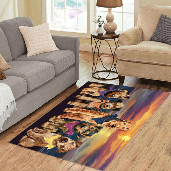 Family Sunset Portrait Airedale Dogs Area Rug
