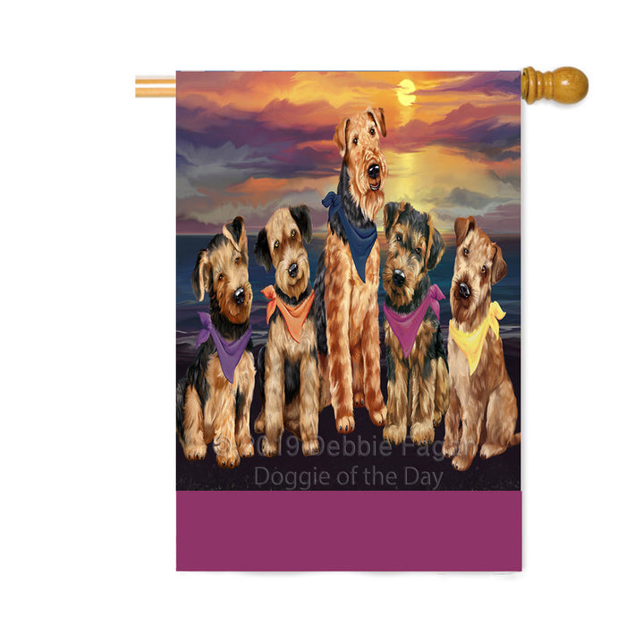Personalized Family Sunset Portrait Airedale Dogs Custom House Flag FLG-DOTD-A60617