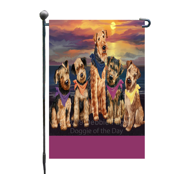 Personalized Family Sunset Portrait Airedale Dogs Custom Garden Flags GFLG-DOTD-A60561