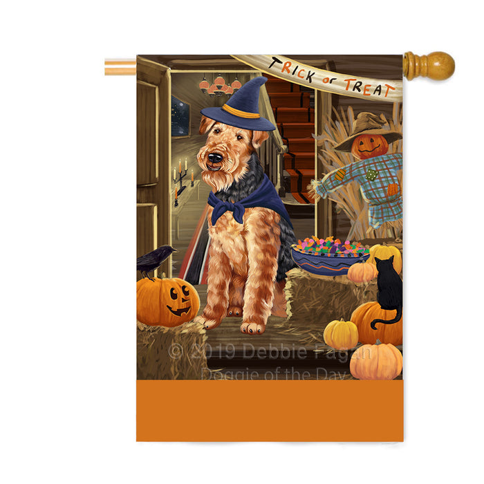 Personalized Enter at Own Risk Trick or Treat Halloween Airedale Dog Custom House Flag FLG-DOTD-A59461