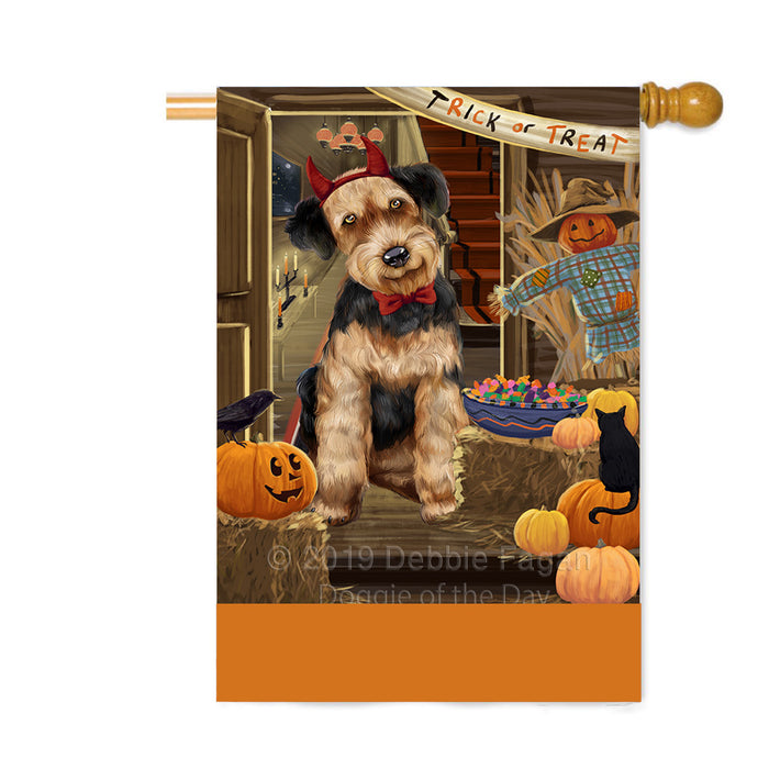 Personalized Enter at Own Risk Trick or Treat Halloween Airedale Dog Custom House Flag FLG-DOTD-A59463