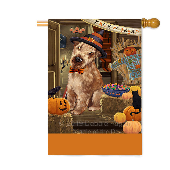 Personalized Enter at Own Risk Trick or Treat Halloween Airedale Dog Custom House Flag FLG-DOTD-A59464