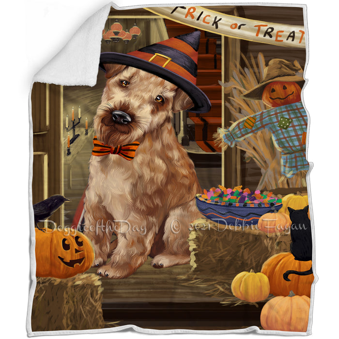 Enter at Own Risk Trick or Treat Halloween Airedale Terrier Dog Blanket BLNKT93693