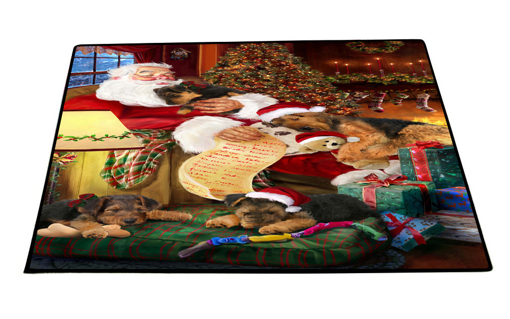 Santa Sleeping with Airedale Dogs Floor Mat- Anti-Slip Pet Door Mat Indoor Outdoor Front Rug Mats for Home Outside Entrance Pets Portrait Unique Rug Washable Premium Quality Mat