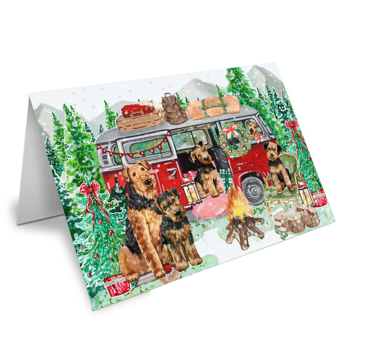 Christmas Time Camping with Airedale Dogs Handmade Artwork Assorted Pets Greeting Cards and Note Cards with Envelopes for All Occasions and Holiday Seasons