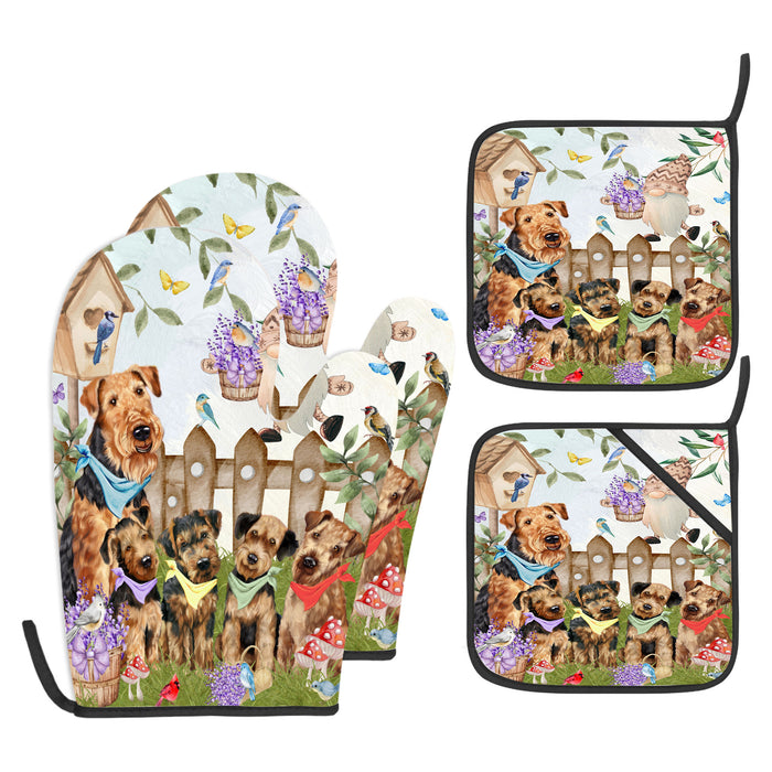 Airedale Terrier Oven Mitts and Pot Holder Set: Explore a Variety of Designs, Personalized, Potholders with Kitchen Gloves for Cooking, Custom, Halloween Gifts for Dog Mom